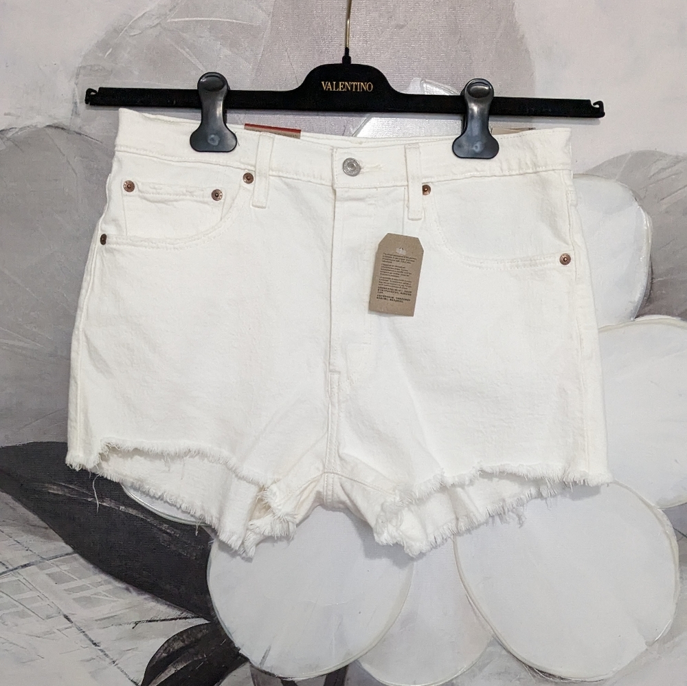 Levi's 501 High Rise Womens Denim Frayed Hem Shorts - Whiteboard Size 31 Nwt ❤️